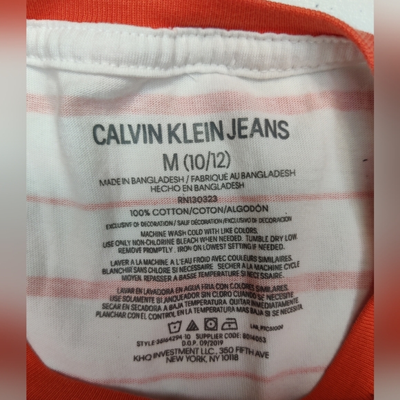 Calvin Klein White orange striped T-shirt size M - Picture 4 of 4